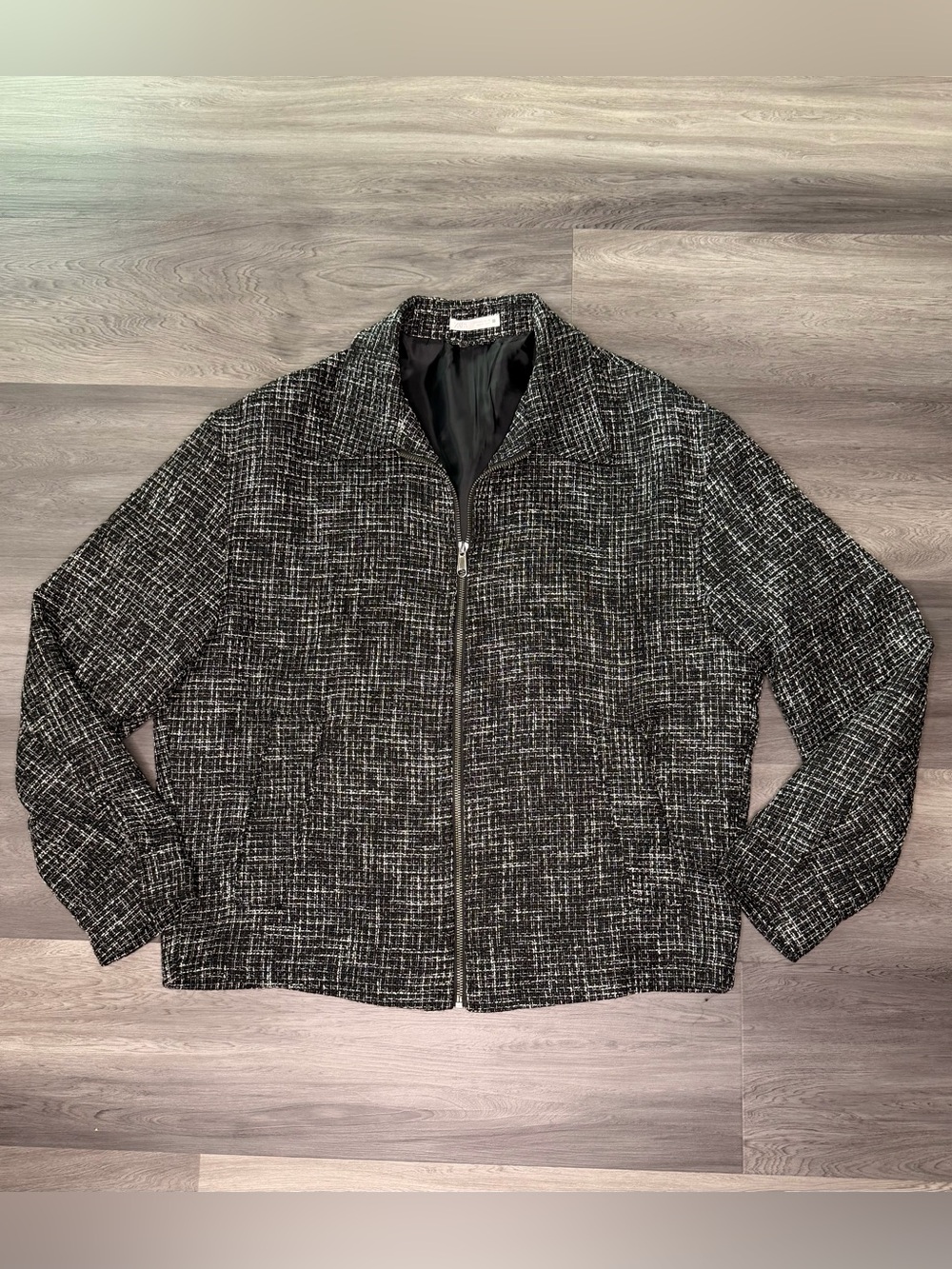 Zara Men Tweed Zip-Up Light Cropped Jacket Large Black White